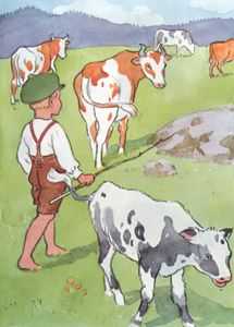挿絵7 (おばあさんの牛の番をするペレ） [エルサ・ベスコフ, ペレのあたらしいふくより]のサムネイル画像