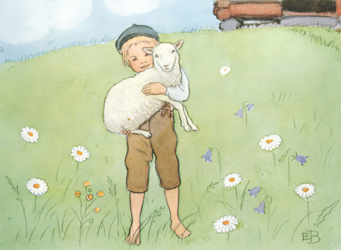 挿絵1 (子羊を飼うペレ） [エルサ・ベスコフ, ペレのあたらしいふくより] パブリックドメイン画像 