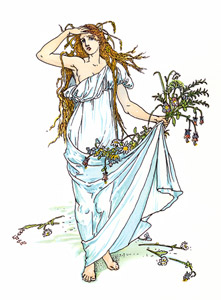 Enter Ophelia, fantastically dressed with straws and flowers. (Hamlet) [Walter Crane,  from Flowers from Shakespeare’s Garden] Thumbnail Images