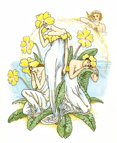 pale primroses, That die unmarried, ere they can behold Bight Phoebus in his strength–a malady Most incident to maids;  (The Winter’s Tale) [Walter Crane,  from Flowers from Shakespeare’s Garden]