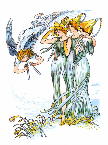 Daffodils, That come before the swallow dares, and take. The winds of March with beauty;  (The Winter’s Tale) [Walter Crane,  from Flowers from Shakespeare’s Garden]