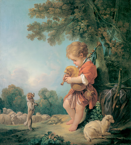 風笛を吹く少年 [フランソワ・ブーシェ, 1754年, ブーシェ・フラゴナール展より] パブリックドメイン画像 
