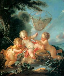 漁をするキューピッド達（水） [フランソワ・ブーシェ, 1744年, ブーシェ・フラゴナール展より]のサムネイル画像
