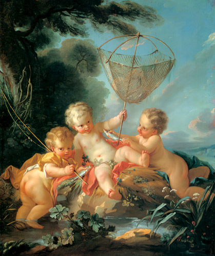 漁をするキューピッド達（水） [フランソワ・ブーシェ, 1744年, ブーシェ・フラゴナール展より] パブリックドメイン画像 