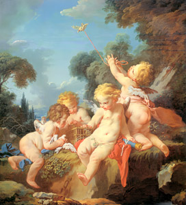 野鳥を捕まえるキューピッド [フランソワ・ブーシェ, 1733-1734年, ブーシェ・フラゴナール展より]のサムネイル画像
