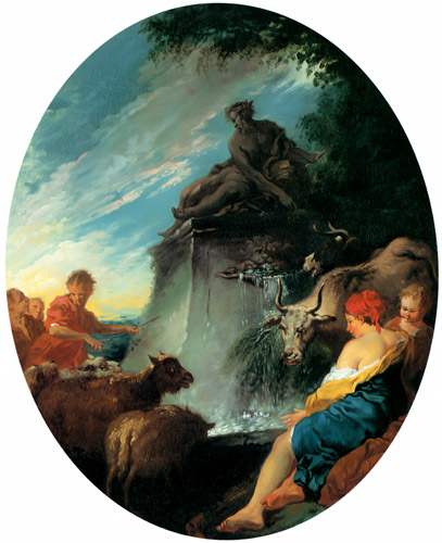 泉の羊飼い達 [フランソワ・ブーシェ, 1730-1731年, ブーシェ・フラゴナール展より] パブリックドメイン画像 