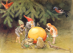 挿絵8 (ズアオアトリがオレンジだと教えてくれたので吸ってみる妖精と動物たち） [エルサ・ベスコフ, おひさまのたまごより]のサムネイル画像