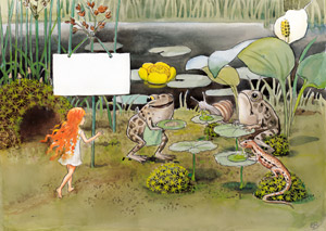 挿絵5 (笑いガエルのレストランに知らせに行く妖精） [エルサ・ベスコフ, おひさまのたまごより]のサムネイル画像
