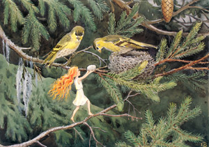 Plate 2 (An Elf Delivering Fallen Eggs ｔo Parent Birds) [Elsa Beskow,  from The Sun Egg] Thumbnail Images