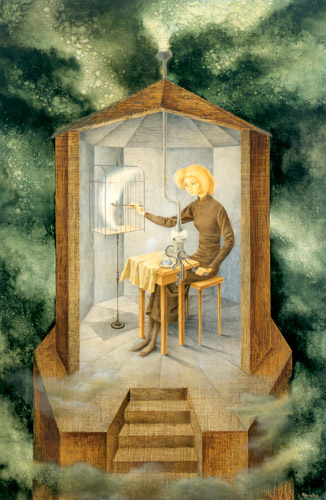 Celestial Pablum [Remedios Varo, 1958, from Women Surrealists in Mexico]