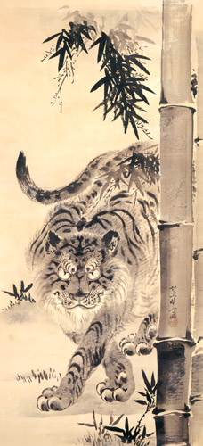竹虎之図 [河鍋暁斎, 1888年, 画鬼・暁斎より] パブリックドメイン画像 