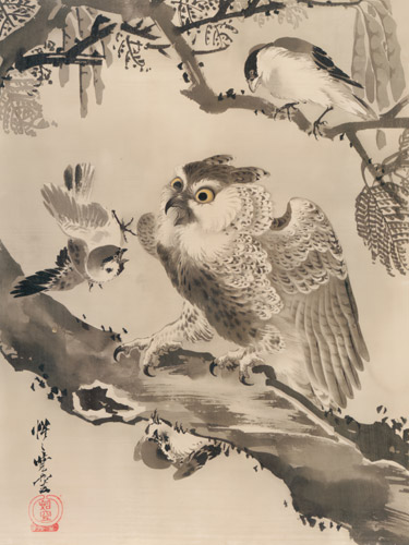 木菟図 [河鍋暁斎, 1888年, 画鬼・暁斎より] パブリックドメイン画像 