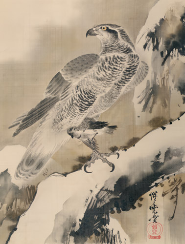 小禽を捕らえる鷲図 [河鍋暁斎, 1888年, 画鬼・暁斎より] パブリックドメイン画像 