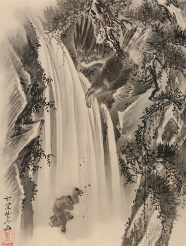 Waterfall, Eagle and Monkey [Kyōsai Kawanabe, 1888, from Kyosai: master painter and his student Josiah Coder]