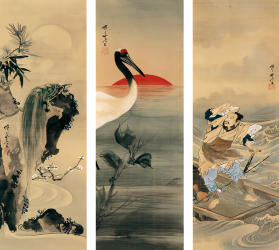 Urashima Tarō, Crane, and Tortoise [Kyōsai Kawanabe, 1887, from Kyosai: master painter and his student Josiah Coder]