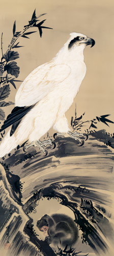 白鷲に猿図 [河鍋暁斎, 1884年, 画鬼・暁斎より] パブリックドメイン画像 