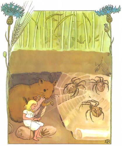 挿絵12 (クモの糸を紡ぐおやゆびひめ） [エルサ・ベスコフ, おやゆびひめより] パブリックドメイン画像 