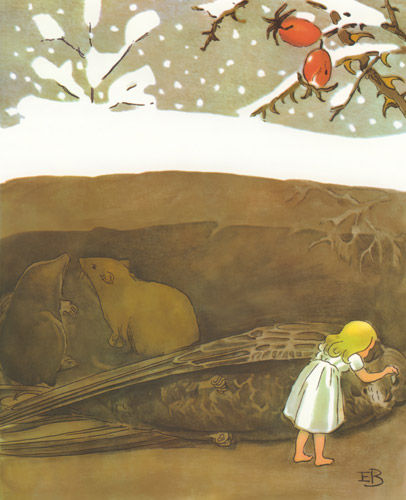 Plate 10 (Thumbelina Approaching a Fallen Swallow) [Elsa Beskow,  from Thumbelina]