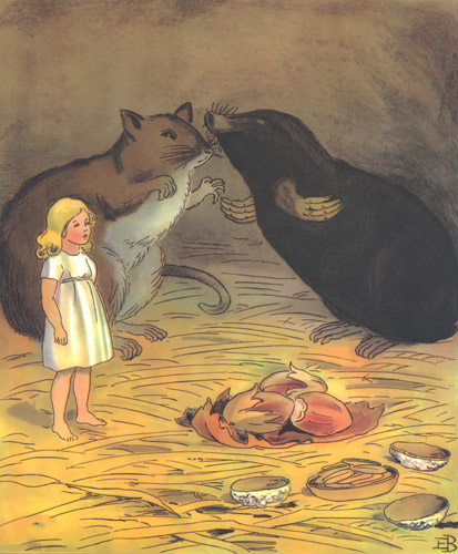 Plate 9 (Neighborhood Mole Came ｔo a Field Mouse’s House.) [Elsa Beskow,  from Thumbelina]
