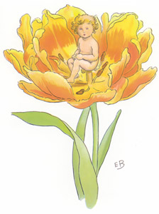 Plate 2 (Thumbelina Sitting on a Tulip’s Pistil) [Elsa Beskow,  from Thumbelina] Thumbnail Images