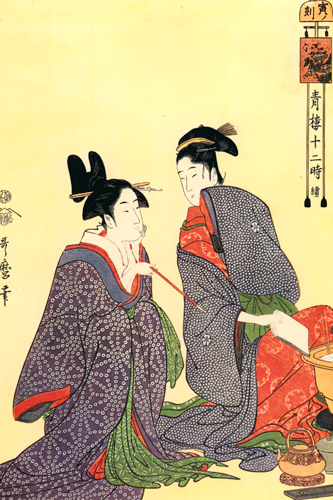 Around the Clock at Gay Quarters – the Hour of the Tiger [Utamaro Kitagawa,  from Utamaro – Ukiyo-e Meisaku Senshū II]