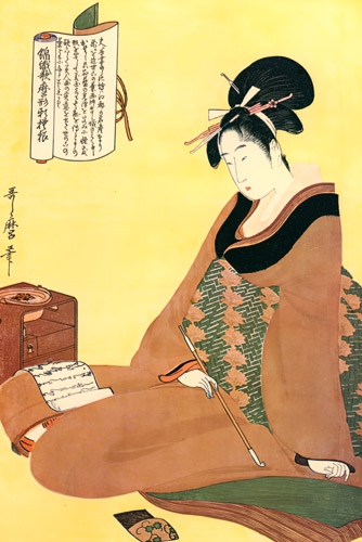 After the Utamaro Fashion – Reading a Letter [Utamaro Kitagawa,  from Utamaro – Ukiyo-e Meisaku Senshū II]