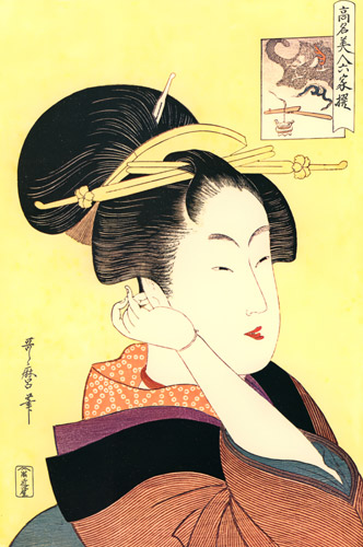 Out of the Six Well-known Beauties – Tatsumi Roko [Utamaro Kitagawa,  from Utamaro – Ukiyo-e Meisaku Senshū II]
