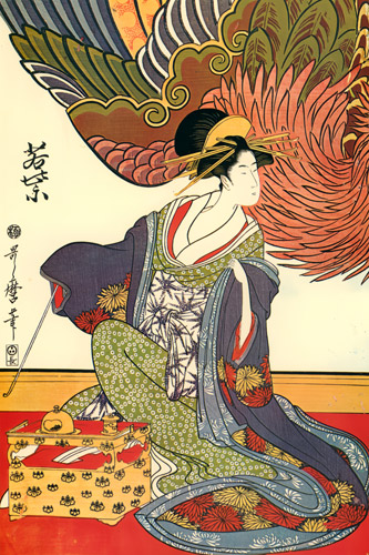 Three Beauties at Matsubaro – Wakamurasaki [Utamaro Kitagawa,  from Utamaro – Ukiyo-e Meisaku Senshū II]