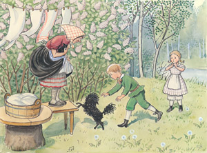 Plate 6 (Peter and Lotta Calming the Dog) [Elsa Beskow,  from Peter and Lotta’s Adventure] Thumbnail Images