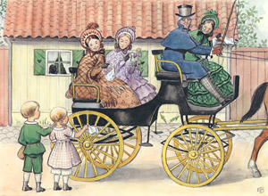 Plate 4 (Peter and Lotta Seeing off the Uncle and Aunts Going to the Market) [Elsa Beskow,  from Peter and Lotta’s Adventure] Thumbnail Images
