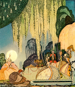 Felicia thereupon stepped forth, and terrified though she was, saluted the Queen respectfully: with so graceful a curtsey (Felicia or The Pot of Pinks ) [Kay Nielsen,  from Kay Nielsen (Peacock Press)] Thumbnail Images