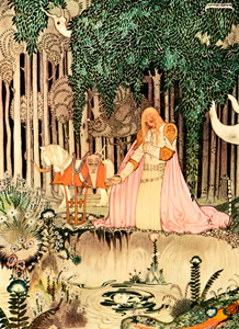 ラッシーと教母 4（泉で水を飲もうとして、木の上のラッシーに気付く王子） [カイ・ニールセン, Kay Nielsenより]のサムネイル画像