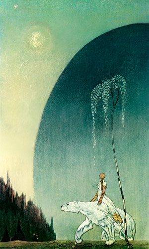 “Well, mind and hold tight by my shaggy coat, and then there’s nothing to fear,” said the Bear, so she rode a long, long way (East of the Sun and West of the Moon) [Kay Nielsen,  from Kay Nielsen (Peacock Press)]