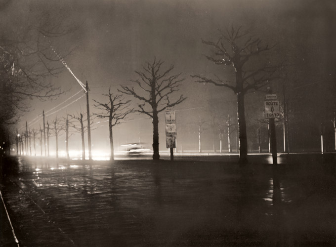 夜の並木 [大束元, 写真サロン 1956年9月号より] パブリックドメイン画像 
