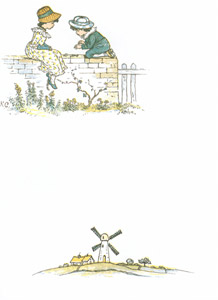 Little Miss Patty and Master Paul Have found two snails on the garden wall [Kate Greenaway,  from Under the Window] Thumbnail Images