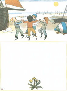 The boat sails away, like a bird on the wing, And the little boys dance on the sands in a ring [Kate Greenaway,  from Under the Window] Thumbnail Images