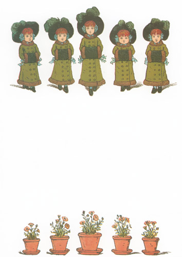 Five little sisters walking in a row:  Now, isn’t that the best way for little girls to go? [Kate Greenaway,  from Under the Window]