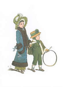 ファニーちゃんは 昔のおばあさまみたいな帽子をかぶります [ケイト・グリーナウェイ, 窓の下でより]のサムネイル画像