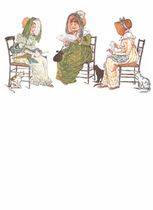 3人のおしゃべりおばさん それぞれ猫たちをお茶につれていきました [ケイト・グリーナウェイ, 窓の下でより]のサムネイル画像