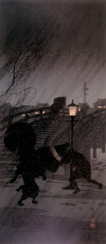 驟雨 [高橋松亭, 1927-1935年, 近代の浮世絵師・高橋松亭の世界より] パブリックドメイン画像 