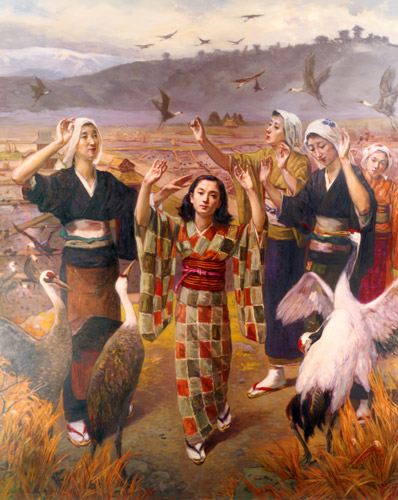 鶴の踊り [中澤弘光, 1953年, 生誕140年 中澤弘光展 知られざる画家の軌跡より] パブリックドメイン画像 
