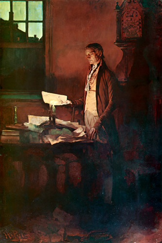 独立宣言を書くトーマス・ジェファーソン [ハワード・パイル, 1898年, HOWARD PYLEより] パブリックドメイン画像 