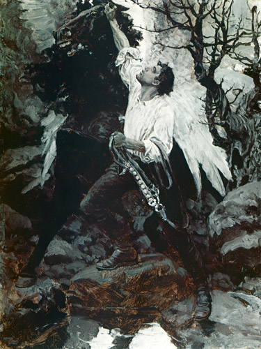 Fast Flew the Black Winged Horse (The Garden Behind the Moon) [Howard Pyle, 1895, from HOWARD PYLE]