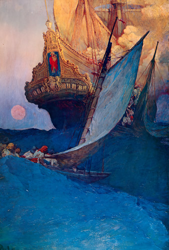 An Attack on a Galleon (The Fate of a Treasure Town) [Howard Pyle, 1905, from HOWARD PYLE]