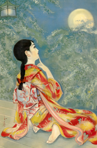 明月 （少女倶楽部） [須藤しげる, 1929年, 須藤しげる抒情画集より] パブリックドメイン画像 