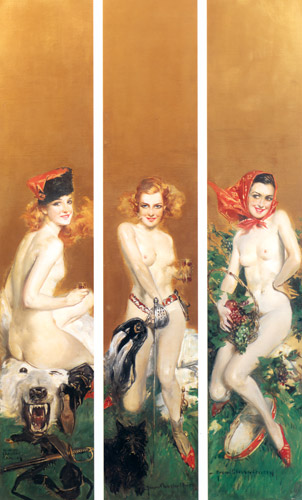 3人の裸婦のトリプティカ [ハワード・チャンドラー・クリスティ, 1930年, 黄金時代の画家たち アメリカン・イラストレーション展カタログより] パブリックドメイン画像 