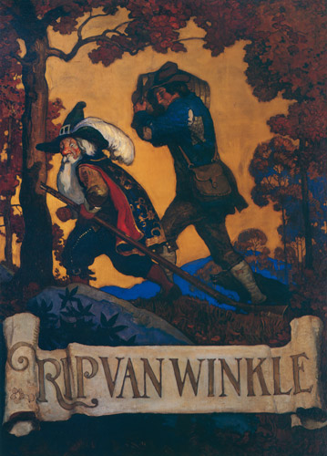 リップ・ヴァン・ウィンクル [N・C・ワイエス, 1921年, 黄金時代の画家たち アメリカン・イラストレーション展カタログより] パブリックドメイン画像 