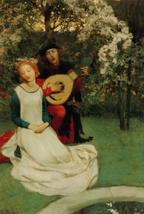 庭に座り、彼は彼女のために歌を歌った [ハワード・パイル, 1904年, 黄金時代の画家たち アメリカン・イラストレーション展カタログより]のサムネイル画像