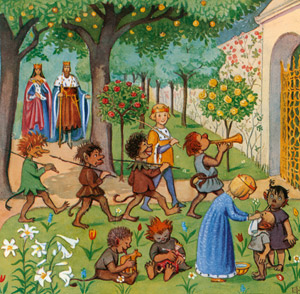挿絵12 (トロルの子供たちを城の庭に入れるカイとカイサ） [エルサ・ベスコフ, カイとカイサのぼうけんより]のサムネイル画像