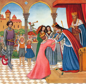 挿絵10 (戻ってきたお姫様と無事を喜ぶ王様） [エルサ・ベスコフ, カイとカイサのぼうけんより]のサムネイル画像